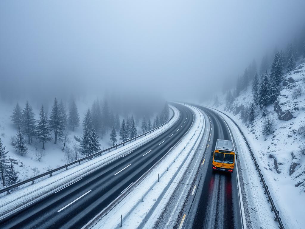 Bolu Dağı'nda kış koşullarında yol durumu
