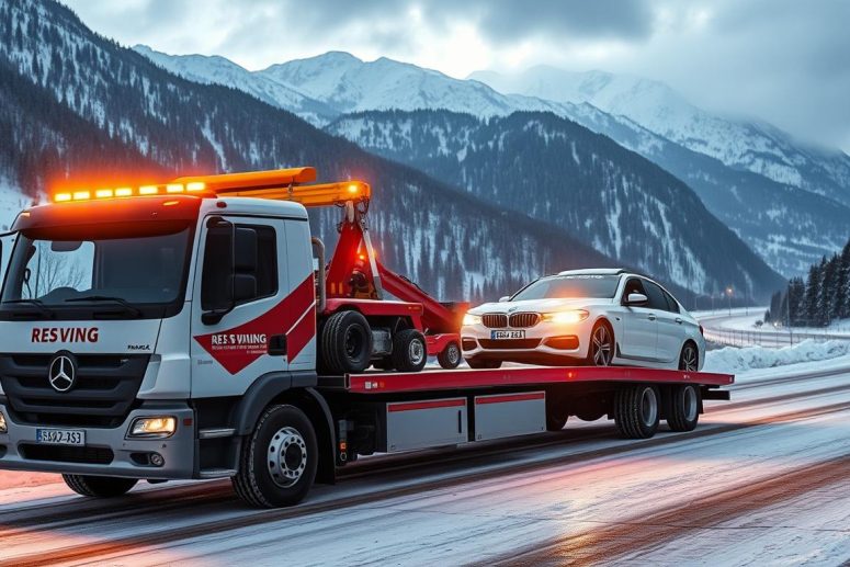 Bolu Oto Kurtarıcı aracı dağlık yolda kurtarma operasyonu yapıyor